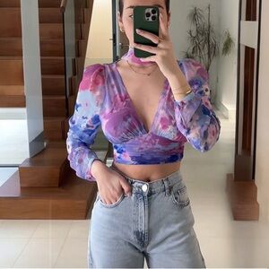 NWOT ZARA Blogger’s Favorite Colorful Long Sleeve Crop Top